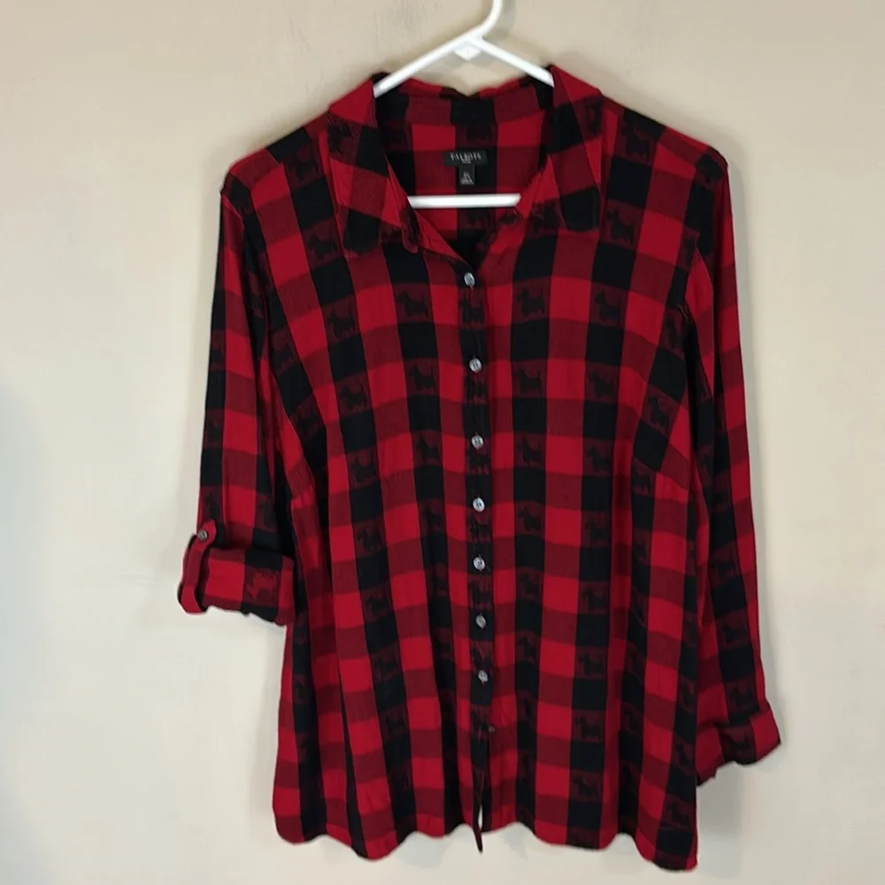 Talbots Red Buffalo Plaid Scottie Dogs Stretch Shirt Size 2X